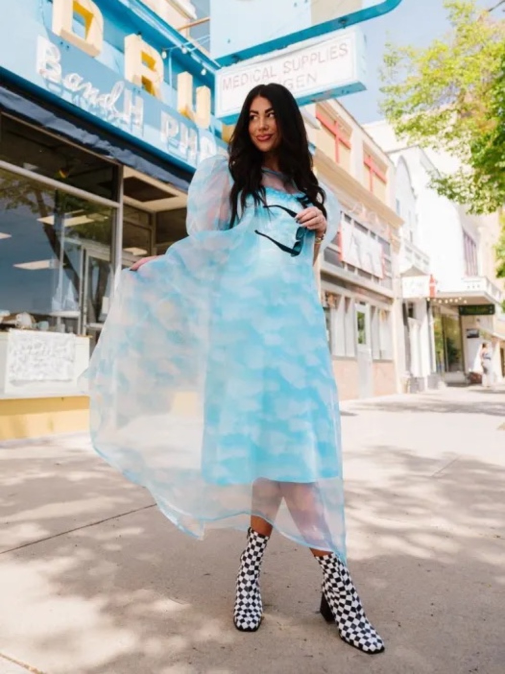 Dressed in LALA Star Energy Organza Dress in Cloud Nine. Size small.
